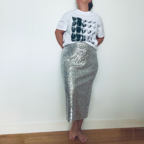 Dresses & Skirts - Silver Sequin Midi Skirt Size XXL